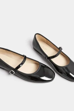 Yours Yours Black Patent Mary Jane Ballerina Pumps In Wide E Fit & Extra Wide Eee Fit