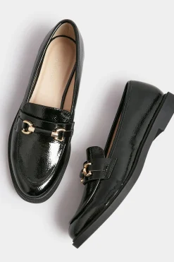 Yours Yours Black Patent Chain Detail Loafer In Wide E Fit & Extra Wide Eee Fit