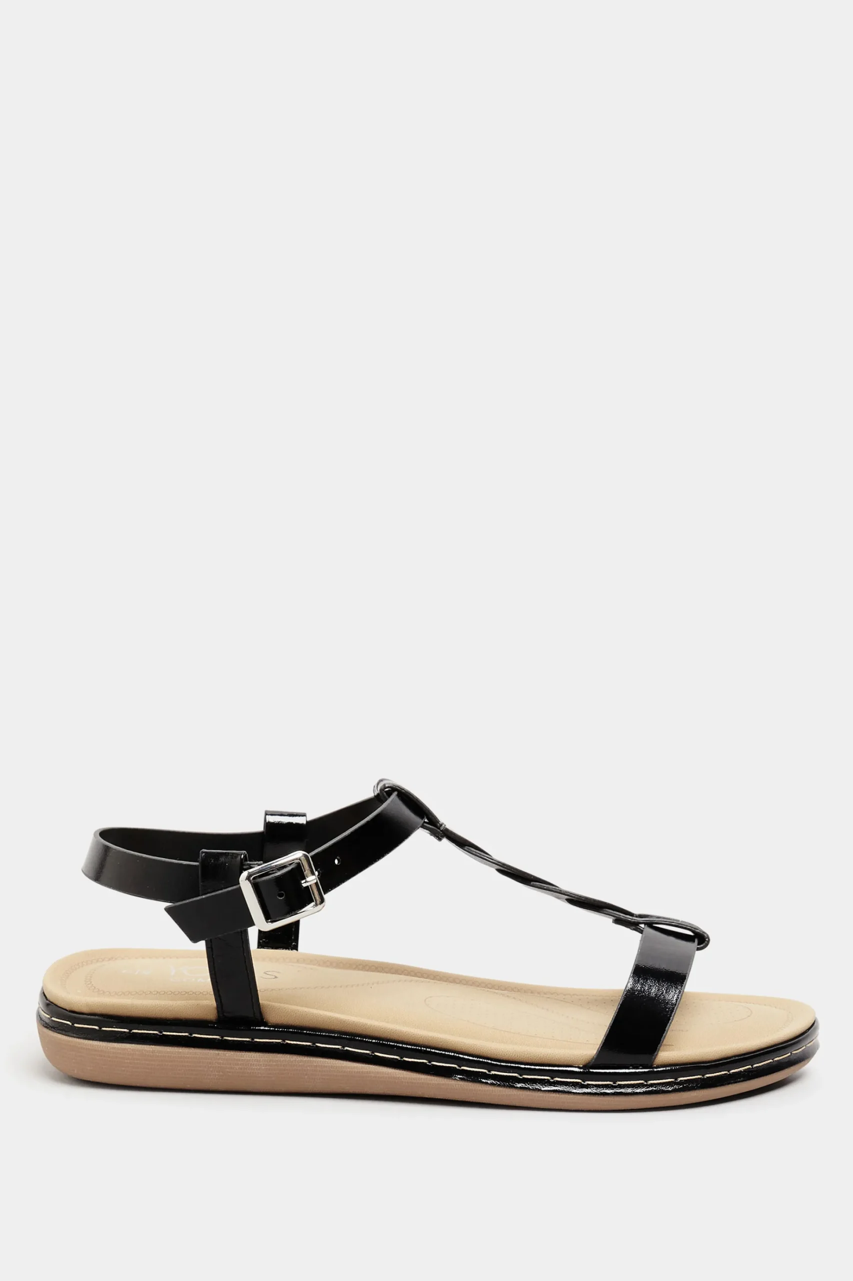 Yours Yours Black Patent Plaited Strap Sandals In Wide E Fit & Extra Wide Eee Fit
