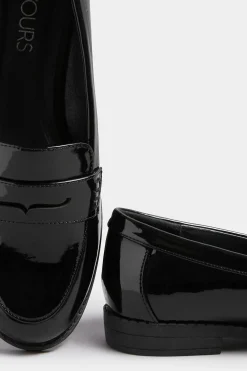 Yours Yours Black Patent Loafers In Wide E Fit & Extra Wide Eee Fit
