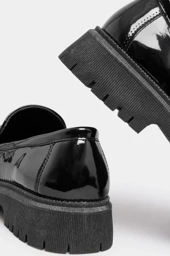 Yours Yours Black Patent Chunky Saddle Loafers In E Wide Fit & Eee Extra Wide Fit