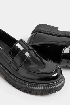 Yours Yours Black Patent Chunky Saddle Loafers In E Wide Fit & Eee Extra Wide Fit
