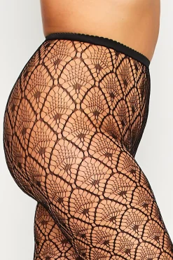 Yours Yours Black Peacock Feather Lace Tights