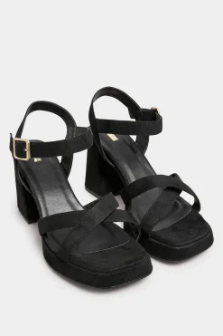 Yours Yours Black Platform Sandal Heels In Wide E Fit & Extra Wide Eee Fit