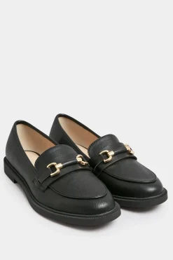 Yours Yours Black Pu Chain Detail Loafer In Wide E Fit & Extra Wide Eee Fit