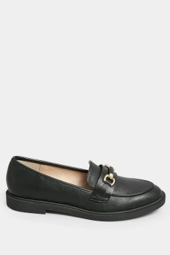 Yours Yours Black Pu Chain Detail Loafer In Wide E Fit & Extra Wide Eee Fit