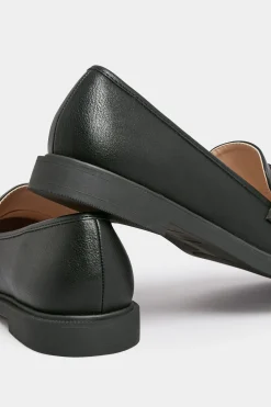 Yours Yours Black Pu Chain Detail Loafer In Wide E Fit & Extra Wide Eee Fit