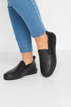 Yours Yours Black Pu Slip On Trainersin Wide E Fit