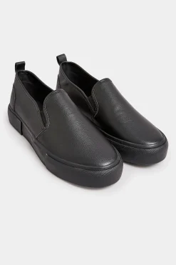 Yours Yours Black Pu Slip On Trainersin Wide E Fit