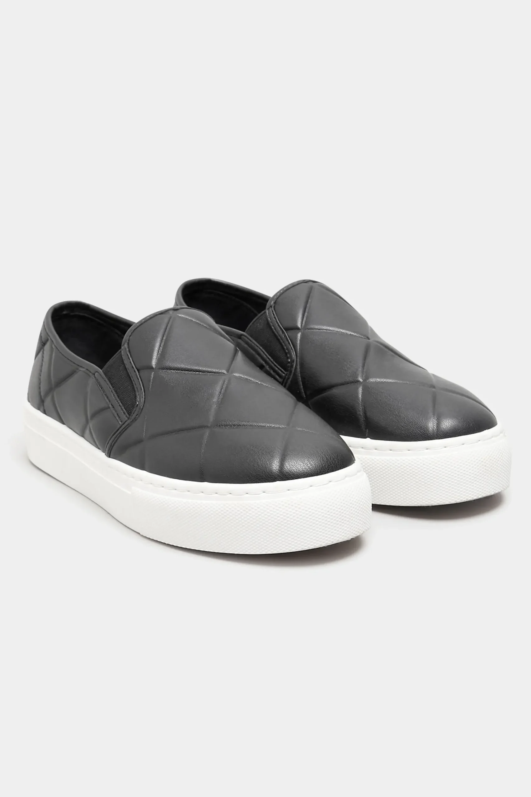 Yours Yours Black Quilted Slip-On Trainers In Extra Wide Eee Fit
