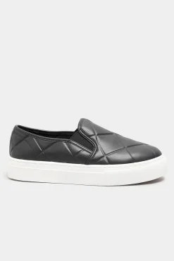 Yours Yours Black Quilted Slip-On Trainers In Extra Wide Eee Fit
