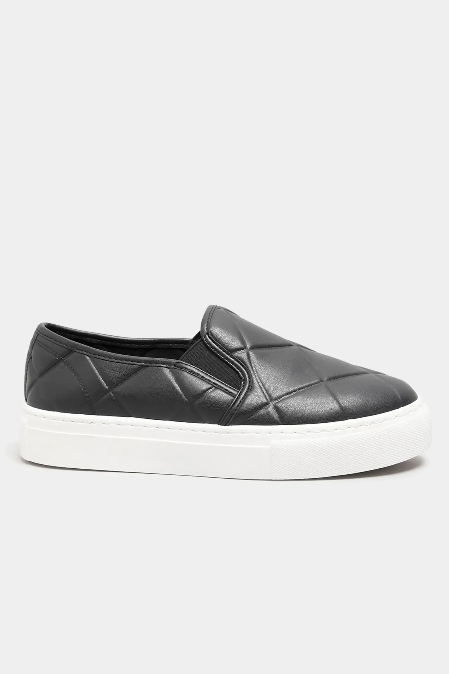 Yours Yours Black Quilted Slip-On Trainers In Extra Wide Eee Fit
