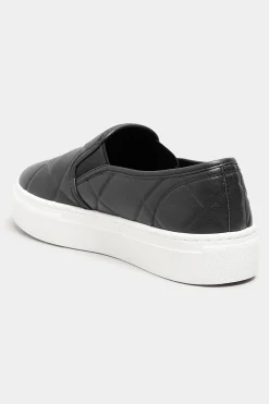 Yours Yours Black Quilted Slip-On Trainers In Extra Wide Eee Fit