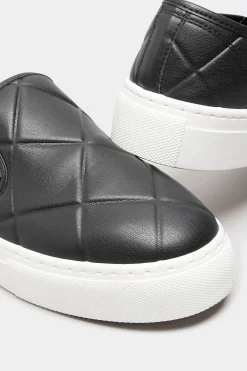 Yours Yours Black Quilted Slip-On Trainers In Extra Wide Eee Fit
