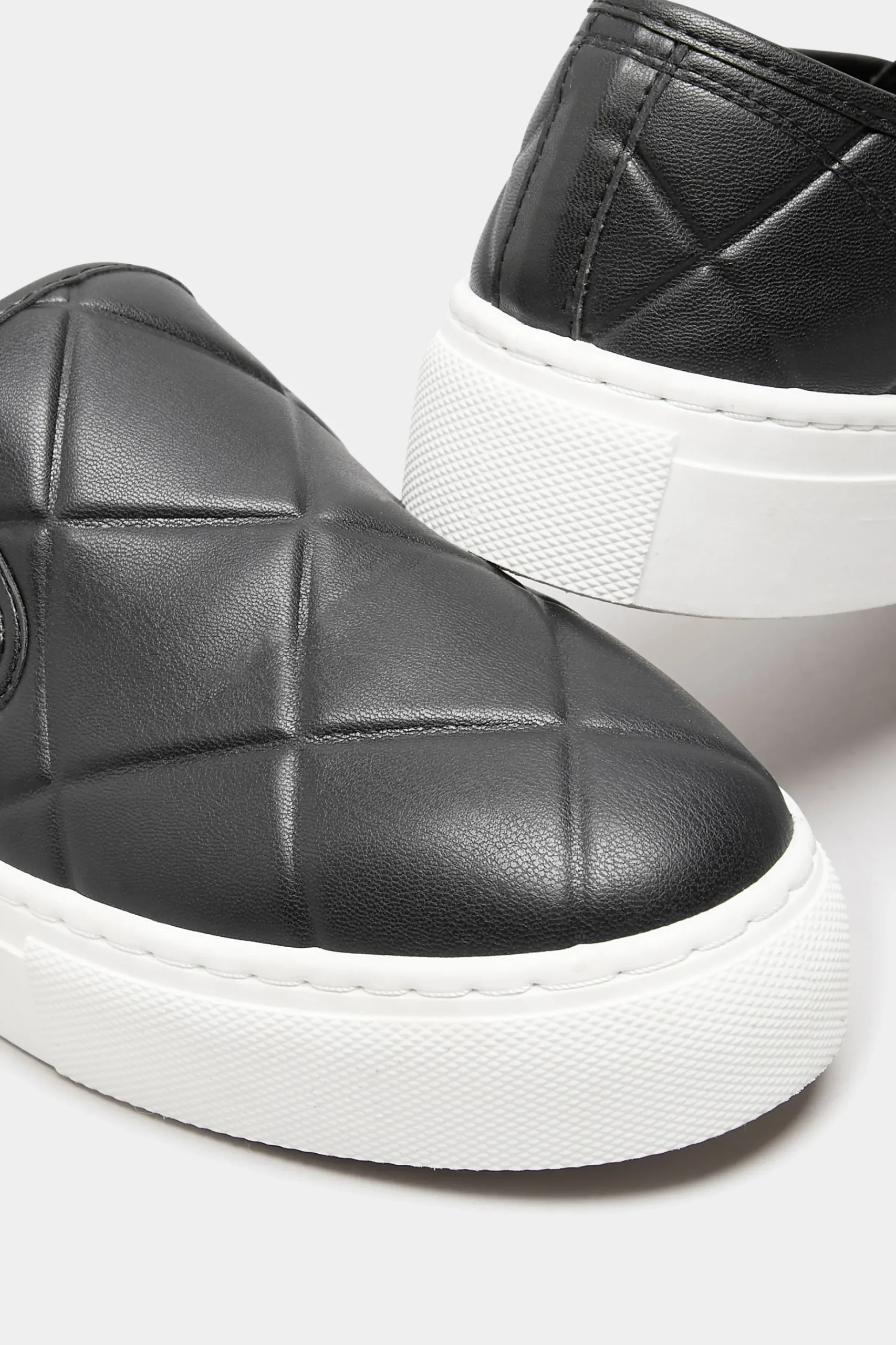 Yours Yours Black Quilted Slip-On Trainers In Extra Wide Eee Fit