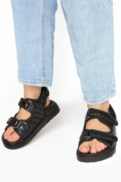 Yours Yours Black Quilted Velcro Sandal In Extra Wide Eee Fit