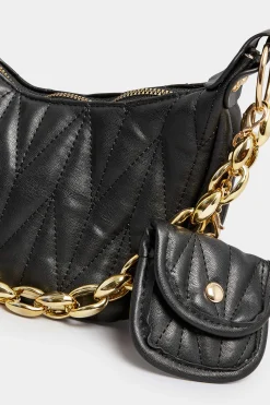 Yours Yours Black Quilted Multi Pocket Chunky Chain Bag