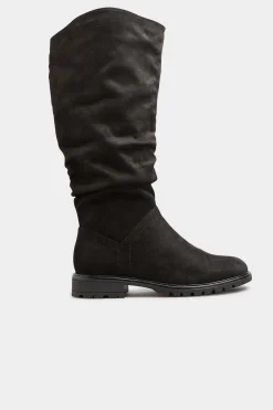 Yours Yours Black Ruched Cleated Boots In Wide E Fit & Extra Wide Eee Fit