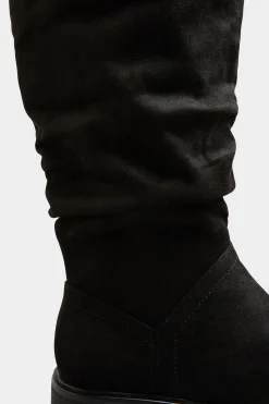Yours Yours Black Ruched Cleated Boots In Wide E Fit & Extra Wide Eee Fit