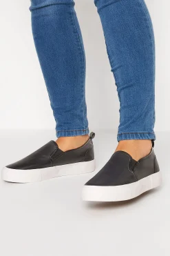 Yours Yours Black Slip-On Trainers In Wide E Fit