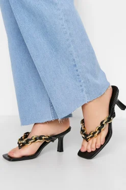 Yours Yours Black Square Toe Post Chain Mules In Standard Fit