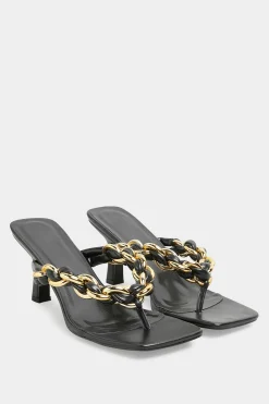 Yours Yours Black Square Toe Post Chain Mules In Standard Fit
