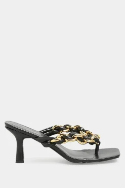 Yours Yours Black Square Toe Post Chain Mules In Standard Fit