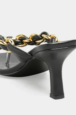 Yours Yours Black Square Toe Post Chain Mules In Standard Fit