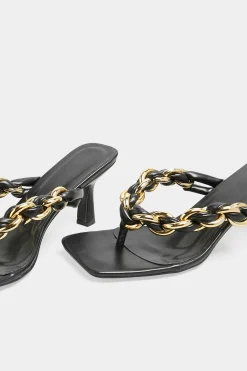 Yours Yours Black Square Toe Post Chain Mules In Standard Fit