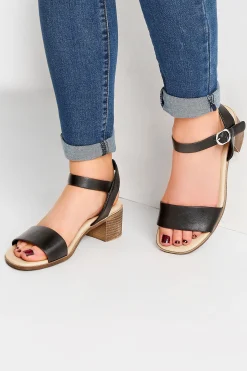 Yours Yours Black Strappy Low Heel Sandals In Extra Wide Eee Fit