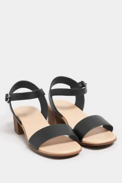 Yours Yours Black Strappy Low Heel Sandals In Extra Wide Eee Fit