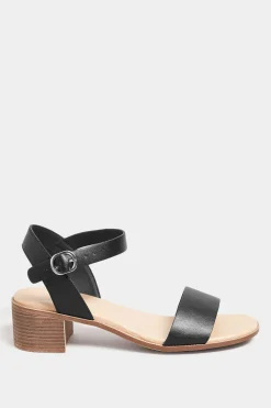 Yours Yours Black Strappy Low Heel Sandals In Extra Wide Eee Fit