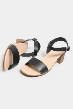 Yours Yours Black Strappy Low Heel Sandals In Extra Wide Eee Fit