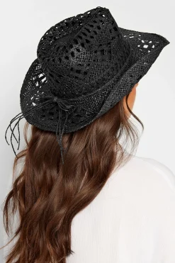Yours Yours Black Straw Cut Out Cowboy Hat
