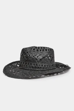 Yours Yours Black Straw Cut Out Cowboy Hat