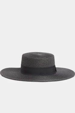 Yours Yours Black Straw Wide Brim Boater Hat