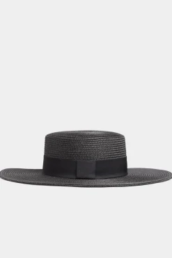 Yours Yours Black Straw Wide Brim Boater Hat