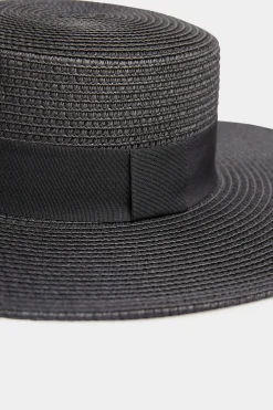 Yours Yours Black Straw Wide Brim Boater Hat