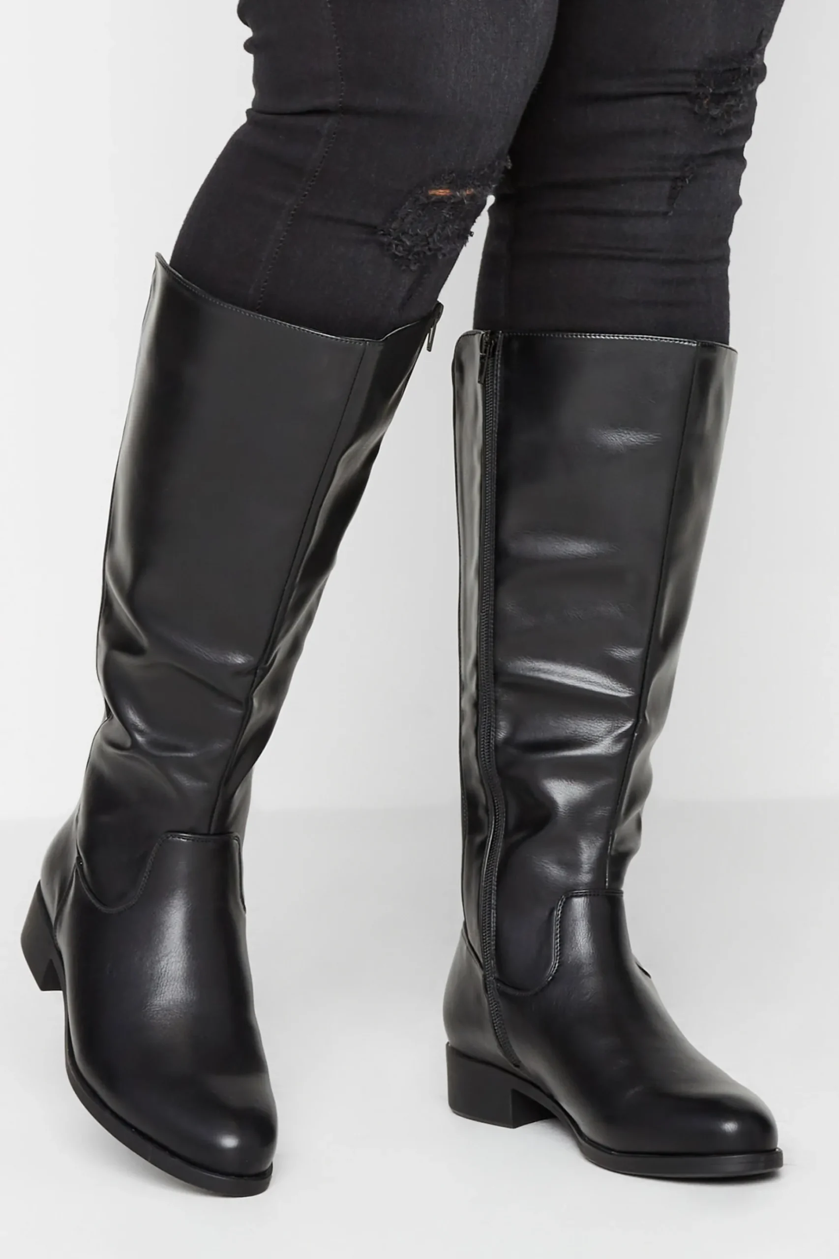 Yours Yours Black Stretch Knee High Boots In Wide E Fit & Extra Wide Eee Fit
