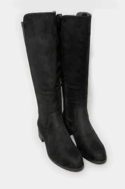 Yours Yours Black Stretch Knee High Boots In Wide E Fit & Extra Wide Eee Fit
