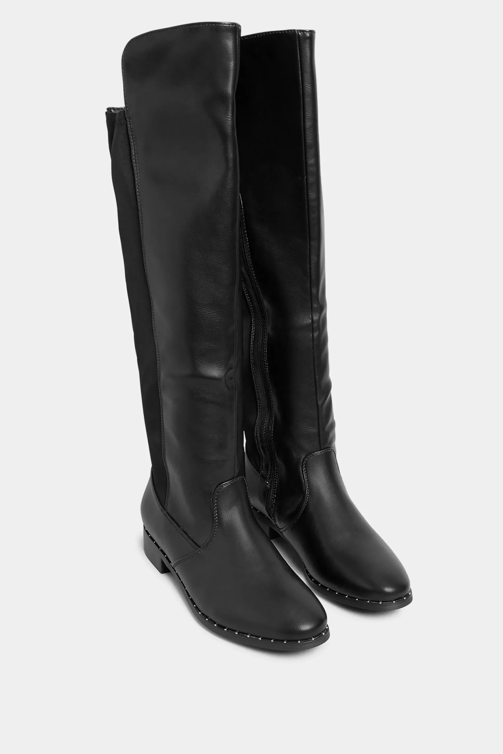 Yours Yours Black Studded Knee High Boots In Wide E Fit & Extra Wide Eee Fit