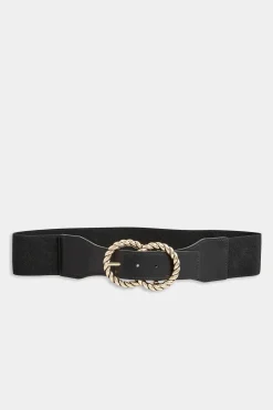 Yours Yours Black Twisted Buckle Wide Stretch Belt
