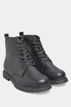 Yours Yours Black Vegan Faux Leather Lace Up Ankle Boots In Wide E Fit & Extra Wide Eee Fit