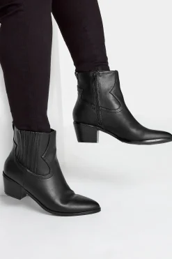Yours Yours Black Western Pu Ankle Boot In Wide E Fit & Extra Wide Eee Fit
