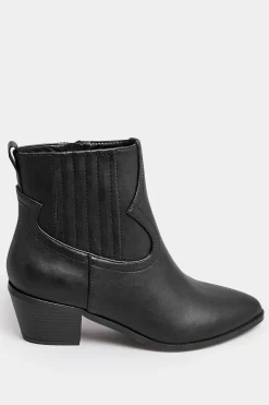 Yours Yours Black Western Pu Ankle Boot In Wide E Fit & Extra Wide Eee Fit