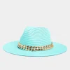 Yours Yours Bright Blue Straw Chain Fedora Hat