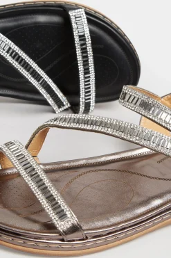 Yours Yours Brown & Silver Sequin Strappy Sandals In Wide E Fit & Extra Wide Eee Fit