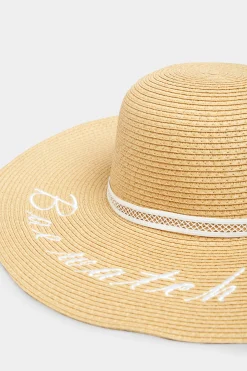 Yours Yours Brown 'Bae Watch' Slogan Floppy Straw Hat