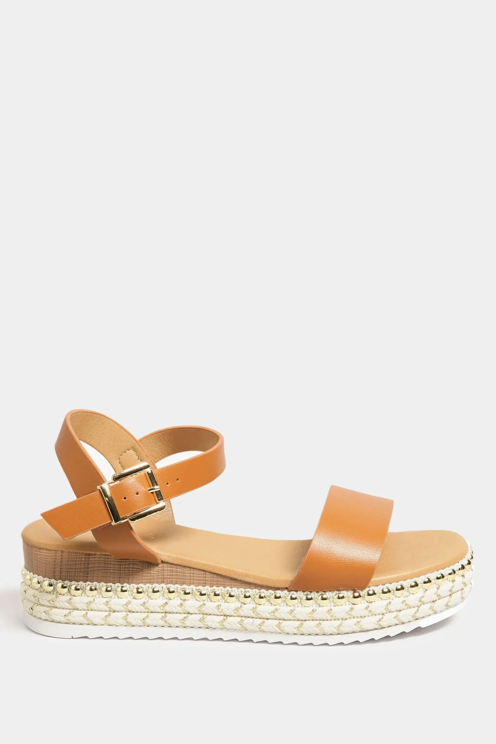 Yours Yours Brown Buckle Platform Espadrille Wedge Heels In Extra Wide Eee Fit