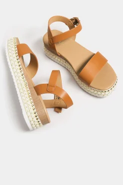 Yours Yours Brown Buckle Platform Espadrille Wedge Heels In Extra Wide Eee Fit